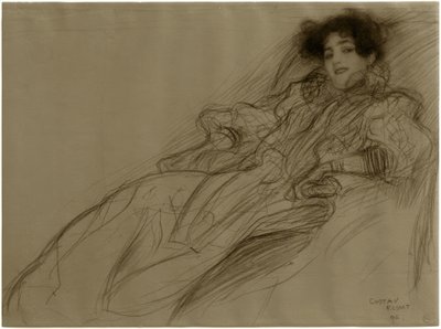 Jonge dame in fauteuil door Gustav Klimt