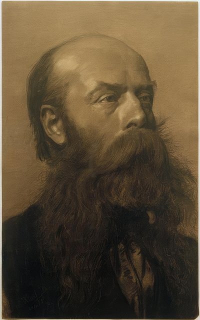 Hoofd van een bebaarde man in driekwart profiel naar rechts door Gustav Klimt