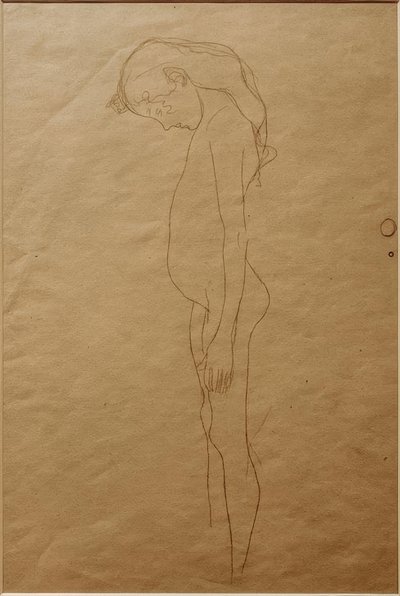 Naakt meisje met gebogen hoofd naar links door Gustav Klimt