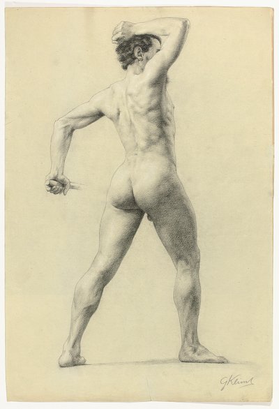 Mannelijk naakt van achteren, ca. 1880 door Gustav Klimt