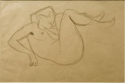 Hurkend naakt meisje met opgetrokken knieën (studie) door Gustav Klimt