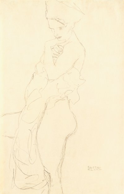 Naakt Staand Links, een Handdoek tegen het Lichaam Houdend, 1917 door Gustav Klimt