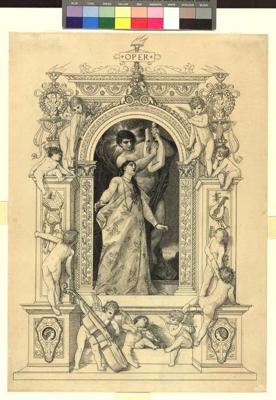 Oper (Vorlage für: Gerlach & Schenk, Allegorien und Embleme Bd. 1 Nr. 64a) door Gustav Klimt