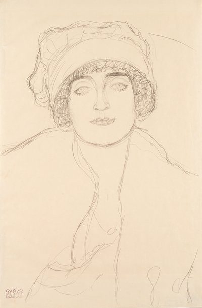 Portret met een Hoed, 1917-118 door Gustav Klimt