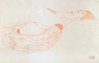 Liggend halfnaakt (masturberend), 1912-13 door Gustav Klimt