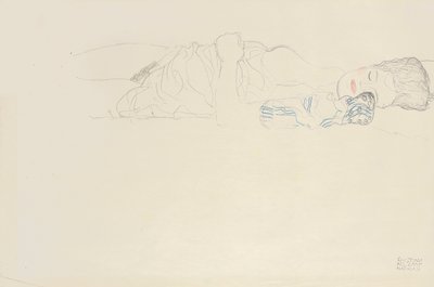 Half liggende naakt naar rechts, ca. 1914-15 door Gustav Klimt