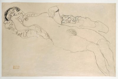 Liggend naakt naar links gedraaid door Gustav Klimt