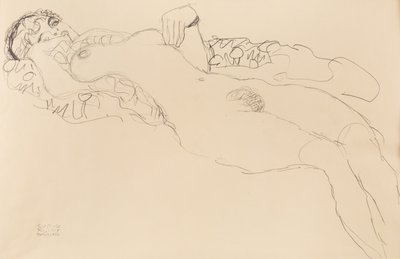 Liggend vrouwelijk naakt, naar links, 1917 door Gustav Klimt