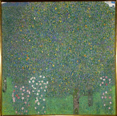 Rozen onder de bomen. 1918 (schilderij op doek) door Gustav Klimt