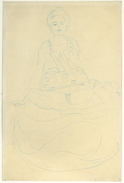 Zittende halfnaakte van voren, ca. 1907 door Gustav Klimt