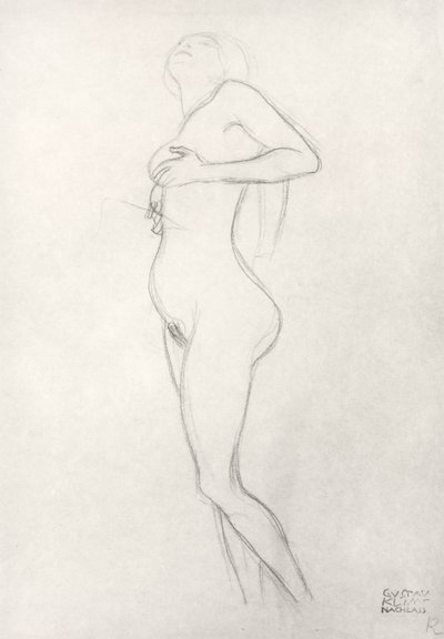 Staand Naakt Meisje Kijkt Omhoog door Gustav Klimt