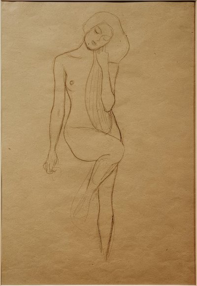 Staand vrouwennaakt met opgetild rechterbeen door Gustav Klimt
