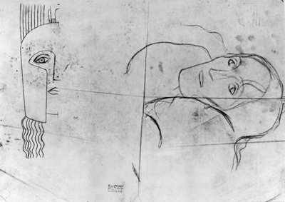Studies voor Ver Sacrum 1900 - Pallas Athene en een Tragisch Hoofd, 1897-98 door Gustav Klimt