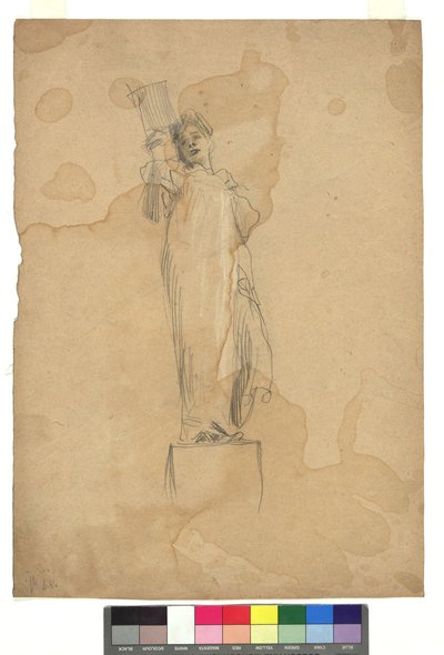 Vrouwelijke figuur op een sokkel door Gustav Klimt