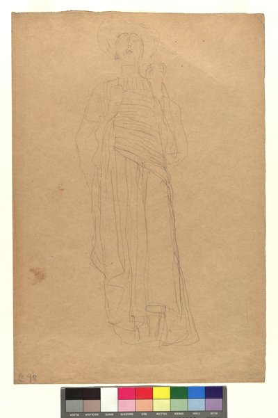 Weibliche Gestalt in langem drapierten Gewand door Gustav Klimt