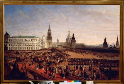 Militaire parade tijdens de kroning van keizer Alexander II in het Kremlin van Moskou, 18 februari 1855 door Gustav Schwarz