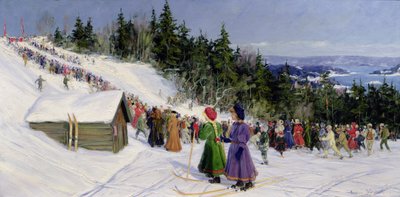 Skicompetitie in Fjelkenbakken door Gustav Wentzel