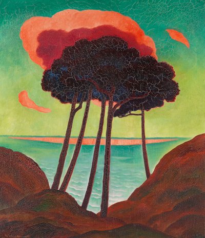 Pijnbomen met een rode wolk, ca. 1909 door Gustav Wunderwald