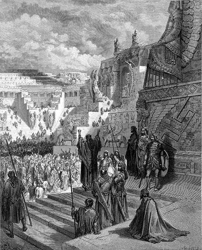 Artaxerxes verleent vrijheid aan de Joden, gegraveerd door Ligny, c.1868 door Gustave (after) Dore