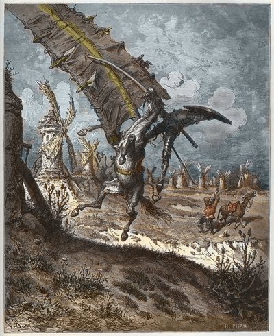 Don Quichot en de windmolens uit 