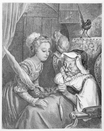De Prinses en Fee Spite, gegraveerd door Stephane Pannemaker (1847-1930) 1861 door Gustave (after) Dore