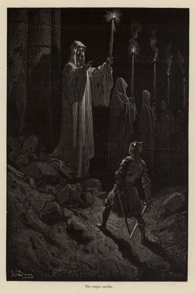 De lijkkaarsen (gravure) door Gustave (after) Dore