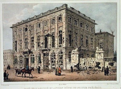 Het Café Amitie en het oude Hotel du Prince Frederic, Brussel, na de gevechten van 23-26 september 1830, gegraveerd door Jean Baptiste Madou (1796-1877) door Gustave Adolphe (after) Simoneau