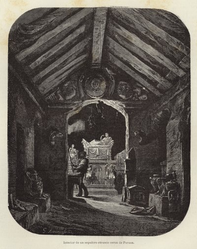 Interieur van een Etruskisch graf bij Perugia door Gustave Bauernfeind