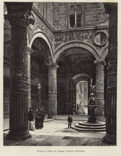 Italië - Binnenplaats van Palazzo Vecchio, Florence door Gustave Bauernfeind