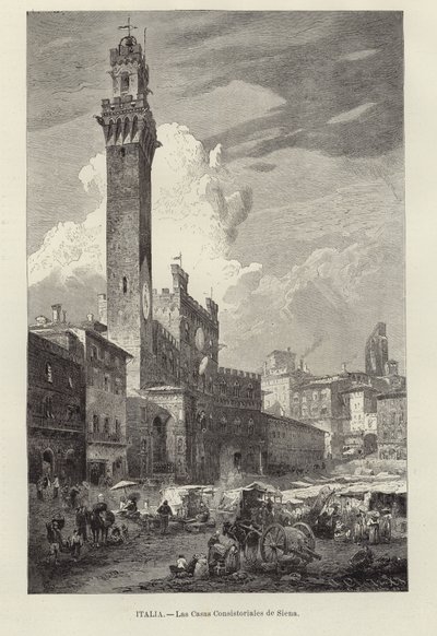 Het stadhuis van Siena door Gustave Bauernfeind