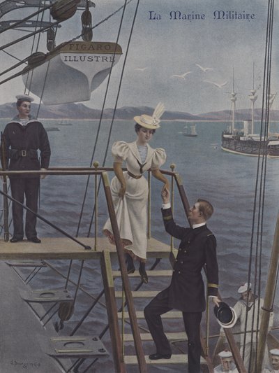 Bij de Coupée. Omslag van Le Figaro Illustre, maart 1897 door Gustave Bourgain