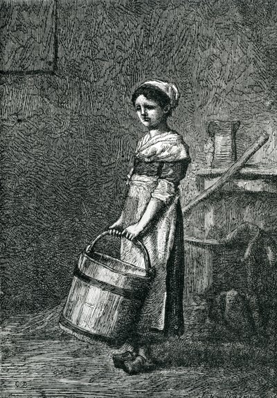 Cosette die een emmer draagt, illustratie uit 