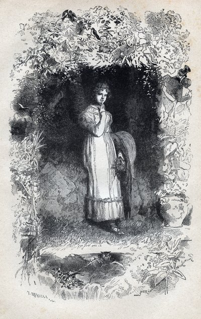 Portret van Fantine verliefd op Tholomyes - Illustratie door Gustave Brion (1824-1877) voor 