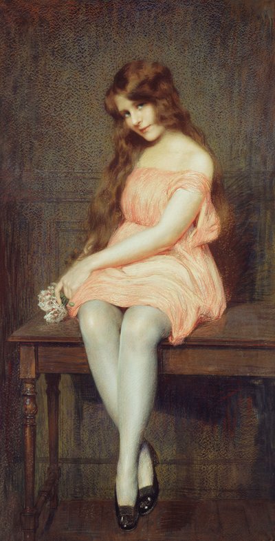 Jong Meisje in een Rode Jurk door Gustave Brisgand