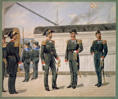 Officieren van de Deense marine in gala-uniform. Aquarel door Gustav Brock door Gustave Brock