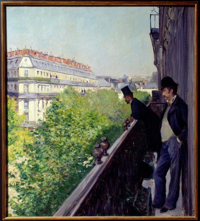 Een Parijse balkon in 1880 schilderij door Gustave Caillebotte (1848-1894) 1880 Dim. 0,6x0,66 m Privécollectie door Gustave Caillebotte