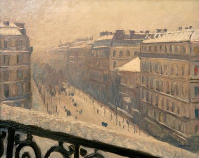 Boulevard Haussmann, sneeuweffect door Gustave Caillebotte