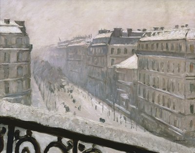 Boulevard Haussmann in de Sneeuw, 1879 of 1881 door Gustave Caillebotte
