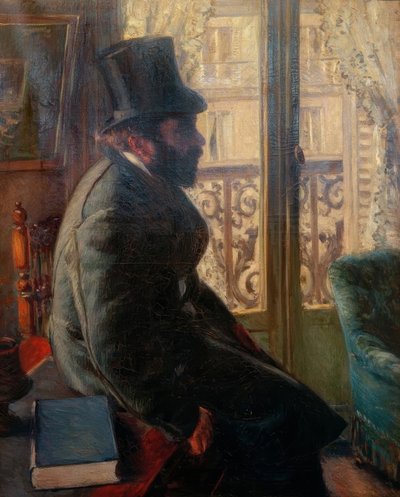 Man met hoge hoed, zittend bij het raam door Gustave Caillebotte