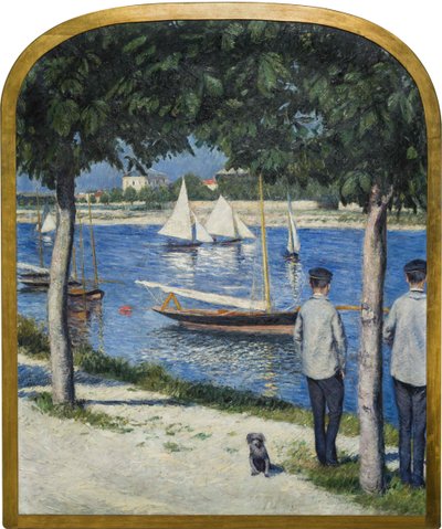 La Berge du Petit Gennevilliers et la Seine door Gustave Caillebotte