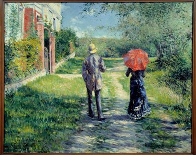 Pad omhoog. Koppel wandelt op het platteland door Gustave Caillebotte