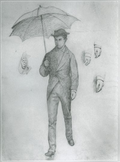 Studie voor Jonge Man met Paraplu door Gustave Caillebotte