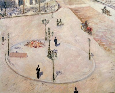 Verkeerseiland op Boulevard Haussmann, 1880 door Gustave Caillebotte