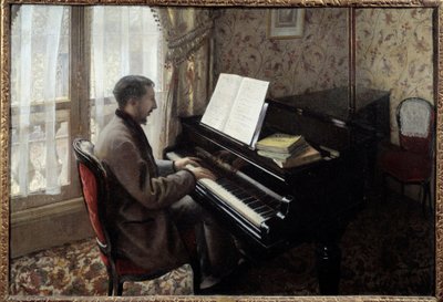 Jonge man die piano speelt door Gustave Caillebotte