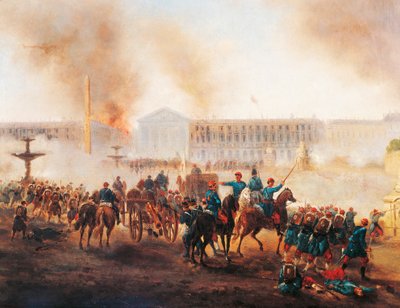 Gevecht op Place de la Concorde in Parijs, tijdens de laatste dagen van de Commune door Gustave Clarence Rodolphe Boulanger