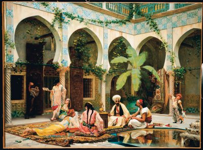 De binnenplaats van het paleis van Dar Khdaouedj El Amia, Algiers door Gustave Clarence Rodolphe Boulanger