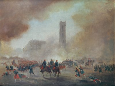 Parijse Commune: gevechten voor de Tour Saint-Jacques, 1871 door Gustave Clarence Rodolphe Boulanger