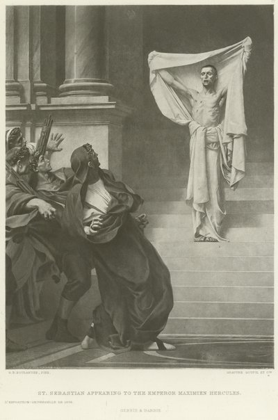 Sint Sebastiaan verschijnt aan keizer Maximien Hercules (gravure) door Gustave Clarence Rodolphe Boulanger