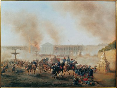 De Commune: Slag op de Place de la Concorde ... (schilderij op doek) door Gustave Clarence Rodolphe Boulanger