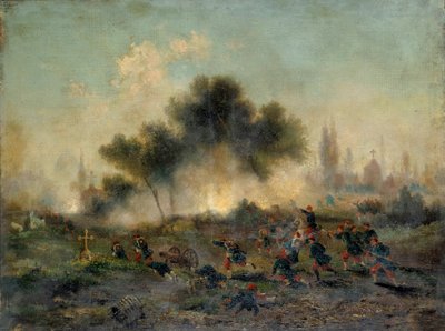 Oorlog van 1870 tegen Pruisen: aanval op een begraafplaats door reguliere troepen in mei 1871 door Gustave Clarence Rodolphe Boulanger